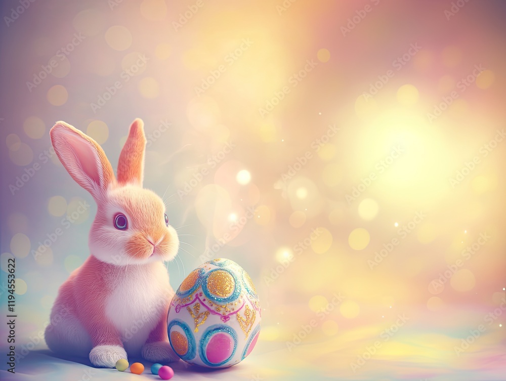 Obraz premium Charming rabbit beside beautifully decorated Easter egg, bathed