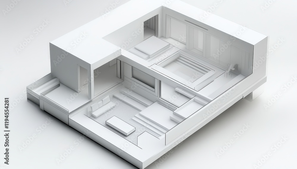 Modern Minimalist House Architectural 3D Model Design Plan Isometric View Modern Minimalist House Architectural 3D Model Design Plan Isometric View