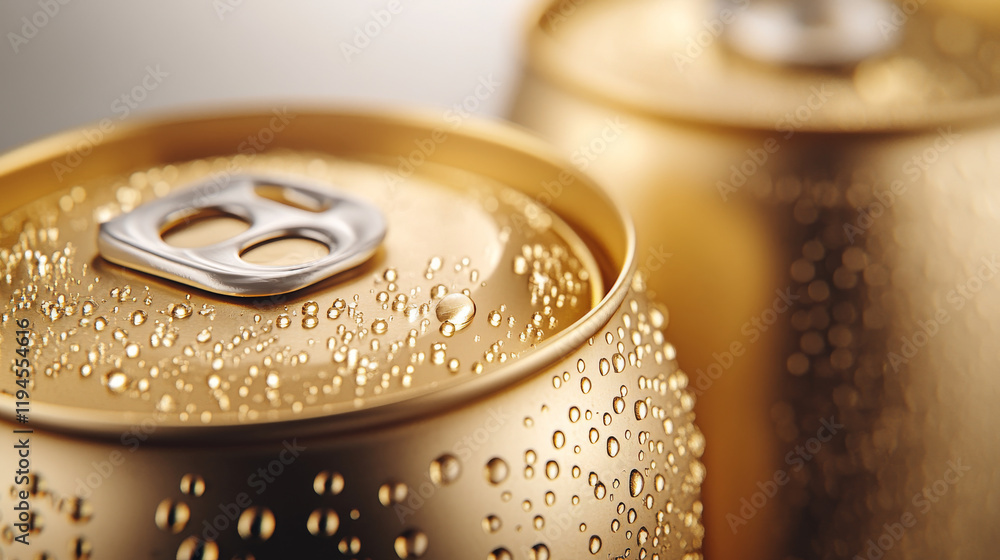 Metal cans with water drops, gold colored container for soda or energy drink, lemonade or beer. Isolated golden empty mockup with cold condensation for brand design template realistic 3d vector set Metal cans with water drops, gold colored container for soda or energy drink, lemonade or beer. Isolated golden empty mockup with cold condensation for brand design template realistic 3d vector set