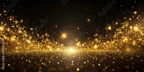Sparkling golden dust particles falling gently on a dark black background