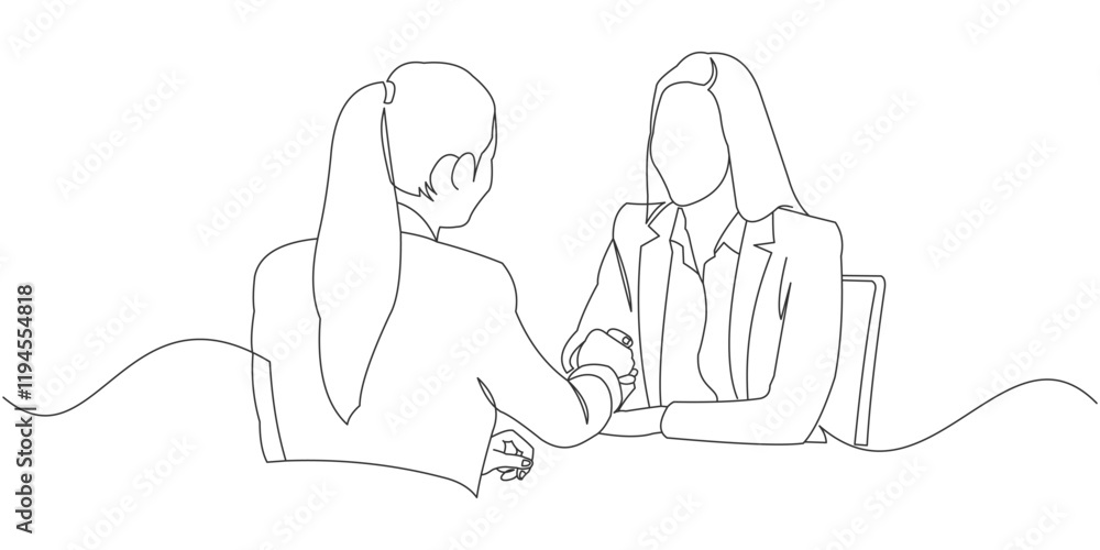 Businesswomen Handshake Line Art – Professional Collaboration Illustration