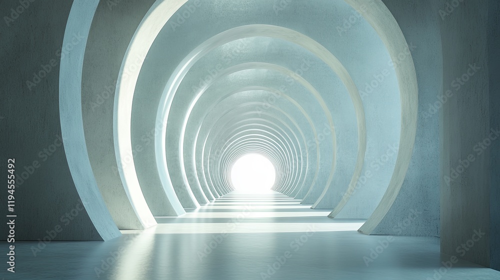 Fototapeta premium Futuristic circular tunnel, bright light ahead