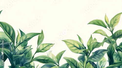 Close-Up Illustration of Lush Green Tea Leaves on a Soft Background