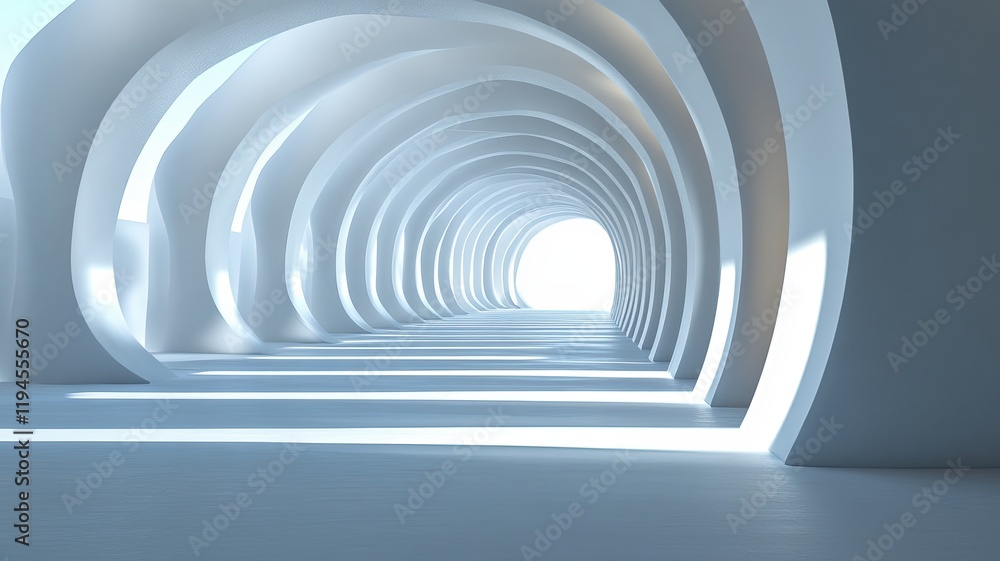 Obraz premium Abstract white arched hallway, bright light