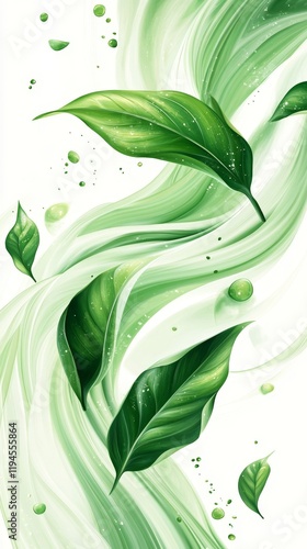 Dynamic Illustration of Green Matcha Leaves Swirled in Motion