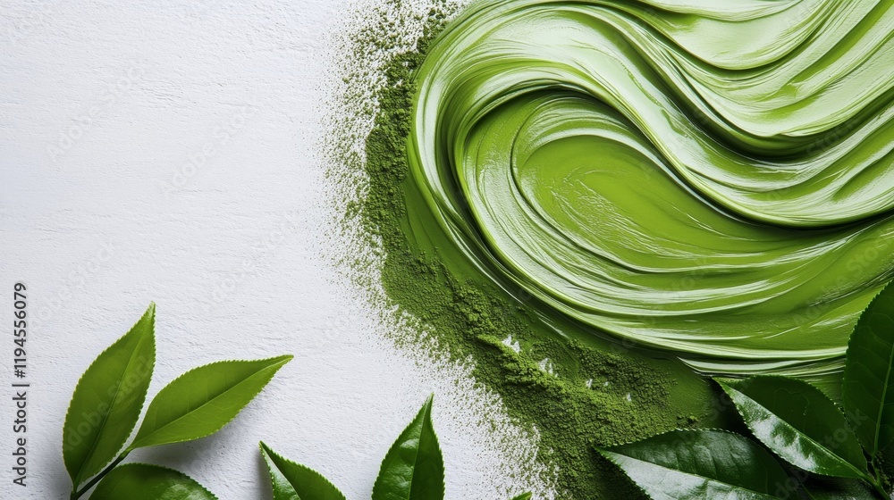 Obraz premium High Quality Rendering of Swirled Matcha Powder on White Background