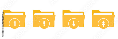 Folder icon vector set. Desktop black and yellow folder icon. Office document folder vector symbol. Empty file thin line sign. Archives files pictogram set.