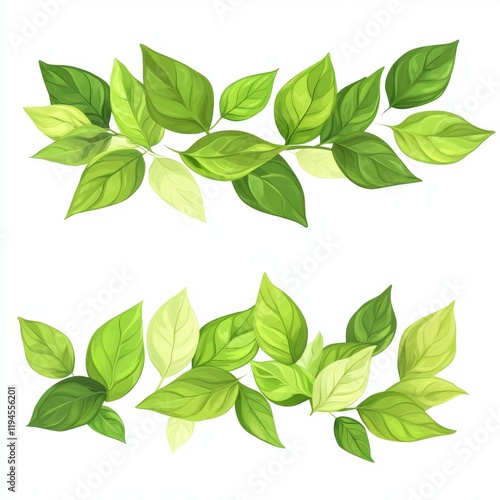 Fresh and Modern Illustration of Vibrant Matcha Leaves Arrangement