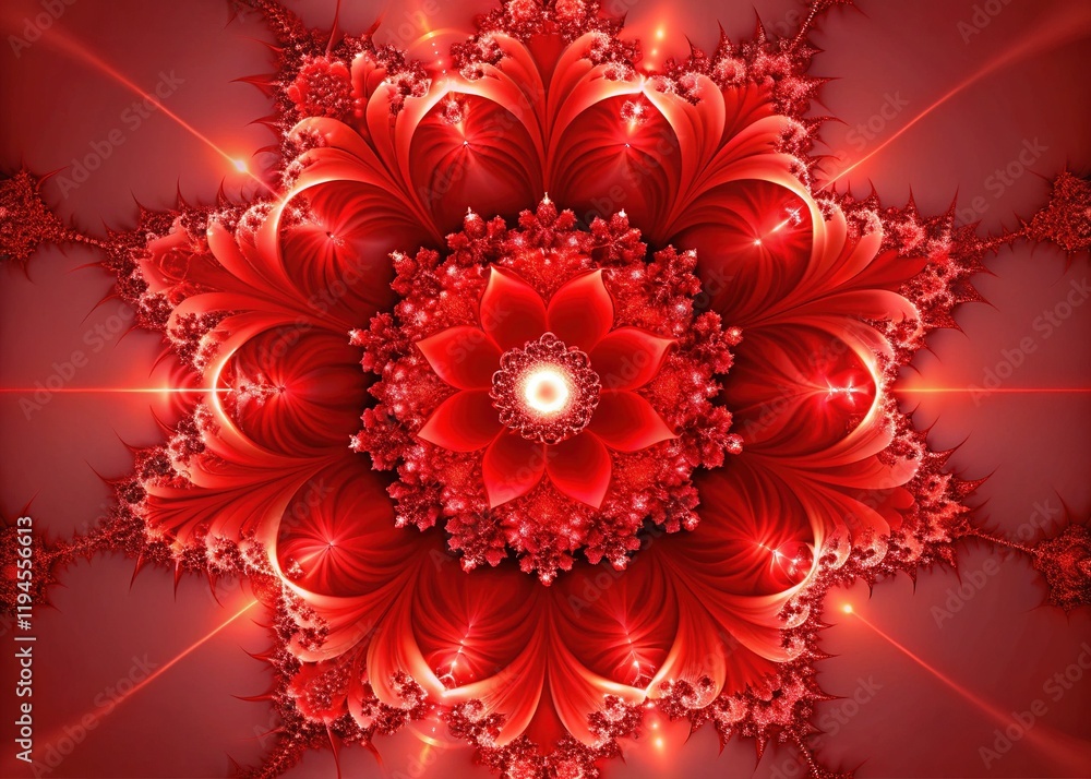 Scarlet Fractal Bloom on Dusky Rose - Abstract Art Scarlet Fractal Bloom on Dusky Rose - Abstract Art