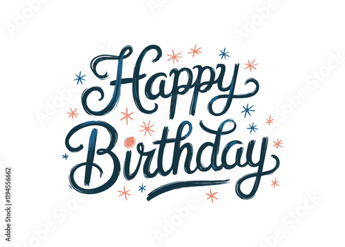Photography Hand-drawn Happy Birthday lettering with colorful stars, ideal for greeting ca