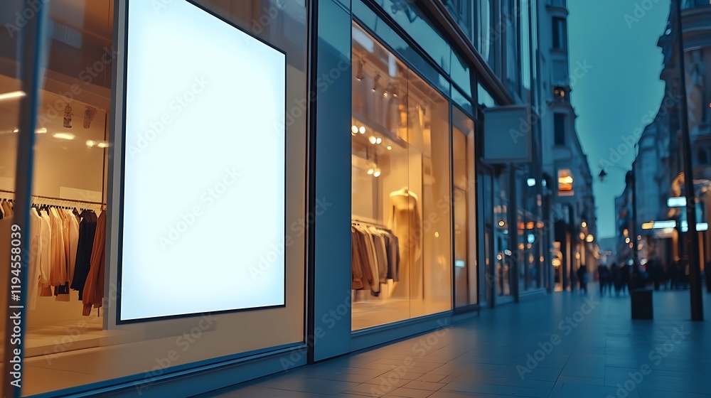 Blank Billboard in a Fashion Store at Night Blank Billboard in a Fashion Store at Night