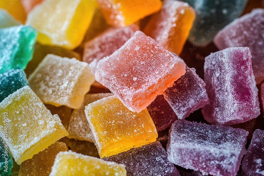 Colorful freeze dried candies, close-up with rich textures Colorful freeze dried candies, close-up with rich textures