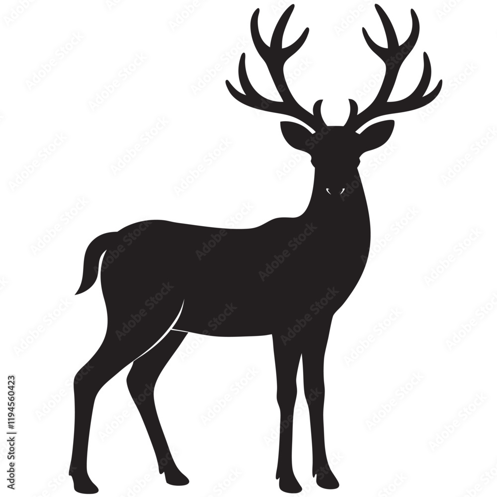 Fototapeta premium A deer silhouette with antlers black vector design on a white background 