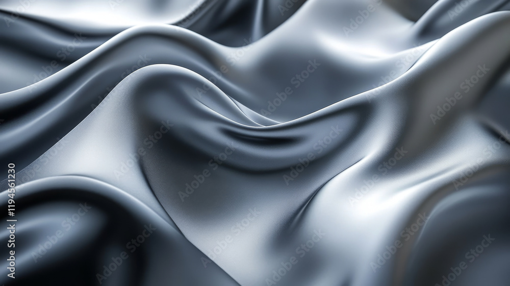 Fototapeta premium Abstract background with silk cloth texture, shiny satin fabric with waves and drapery. Vector realistic wallpaper with luxury flowing silvery textile. Elegant background with gray smooth material