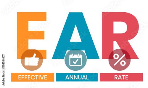 EAR - effective annual rate. acronym business concept. vector illustration concept with keywords and icons. lettering illustration with icons for web banner, flyer, landing page