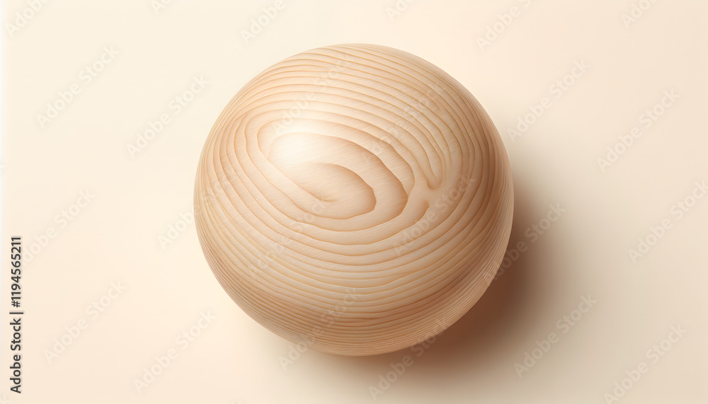 Wooden Sphere with Distinct Grain on Beige Background Wooden Sphere with Distinct Grain on Beige Background