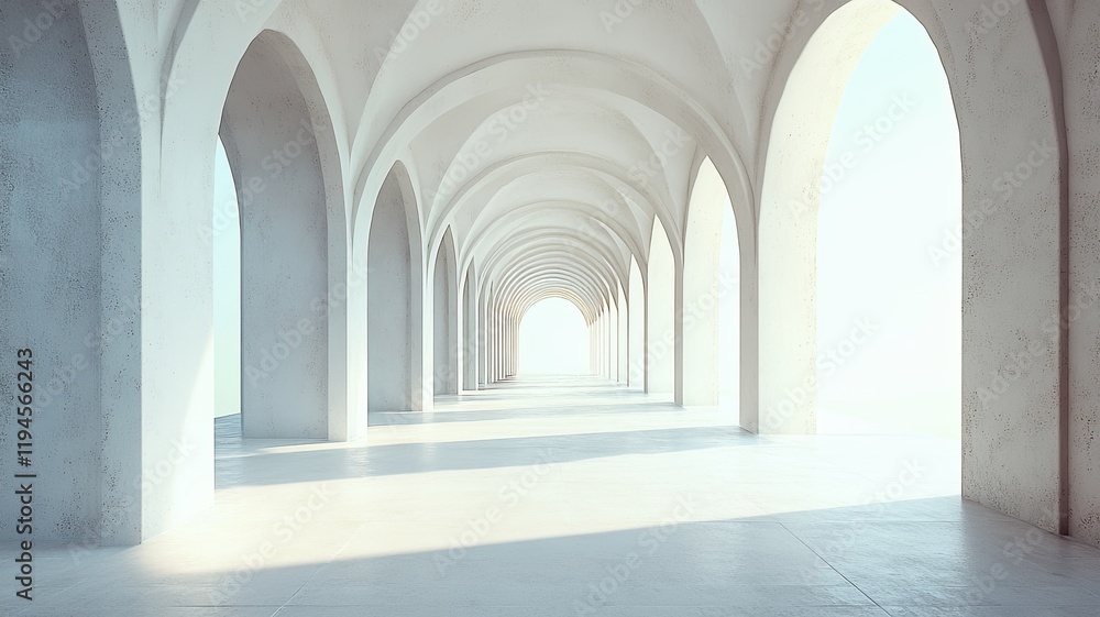 Sunlit arcade, columns, perspective, bright, architecture Sunlit arcade, columns, perspective, bright, architecture