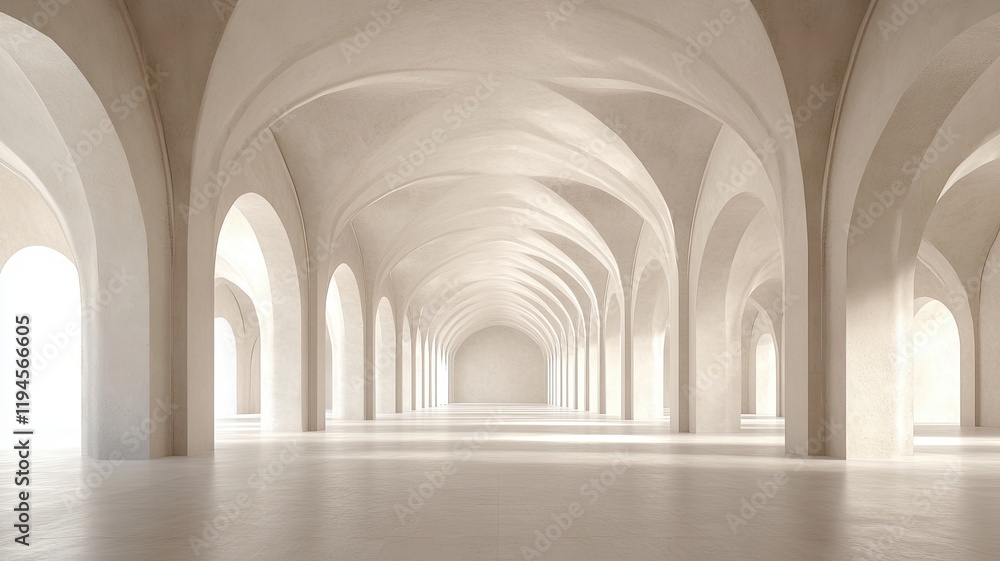 Obraz premium Sunlit arched hall, interior design, spacious