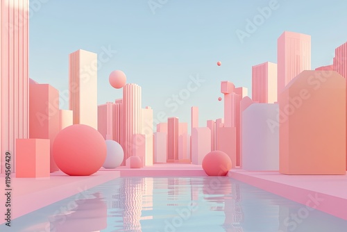 Pastel city poolside scene, serene background
