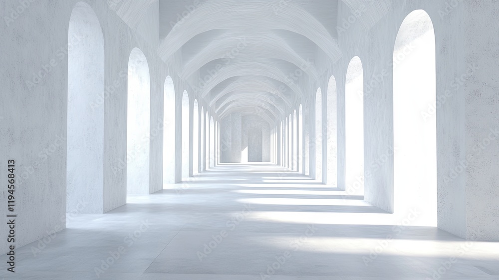 Sunlit arched hallway, architectural design, interior Sunlit arched hallway, architectural design, interior