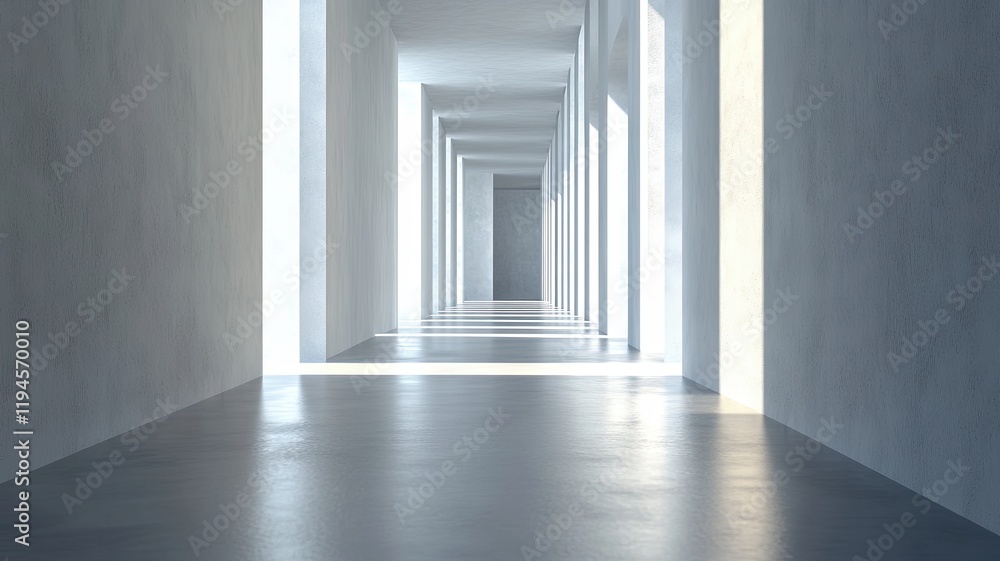 Obraz premium Sunlit concrete corridor, minimalist design, architectural background, interior design