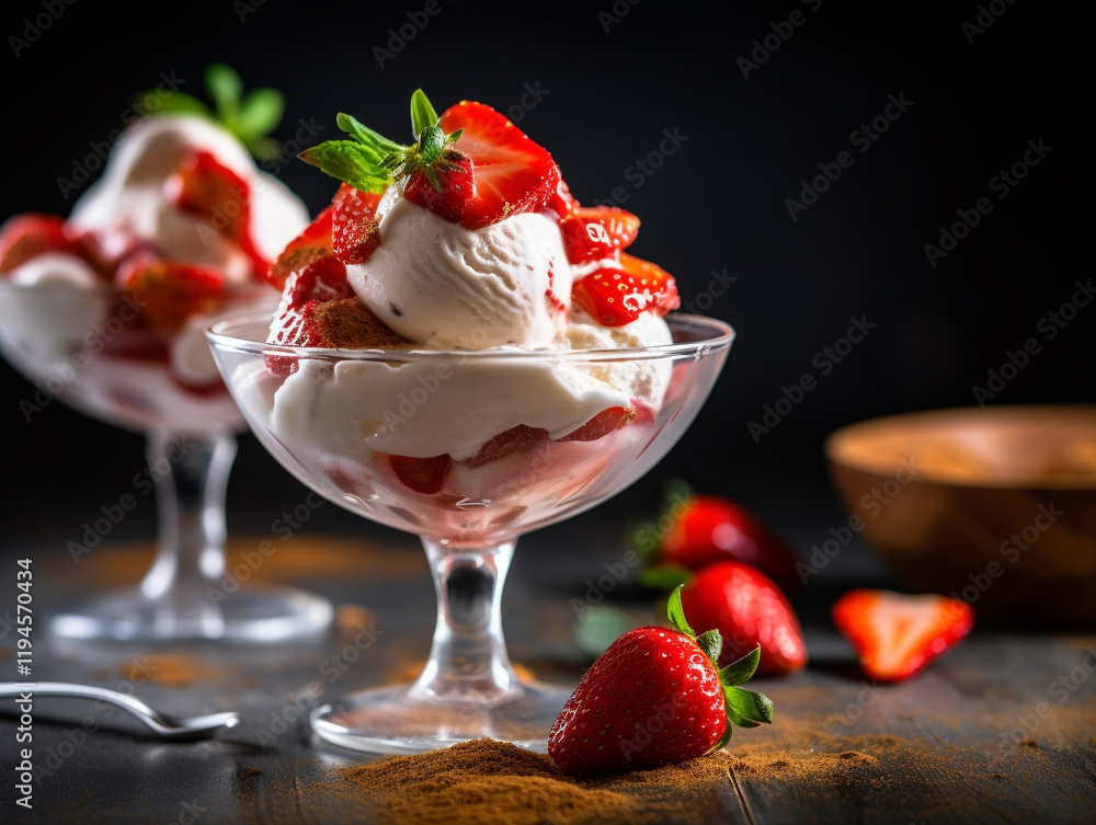 Marshmallow topped muffin and cupcake a bowl of ice cream artfully adorned with luscious strawberries, fragrant mint leaves, and a decorative flower, Marshmallow topped muffin and cupcake a bowl of ice cream artfully adorned with luscious strawberries, fragrant mint leaves, and a decorative flower,