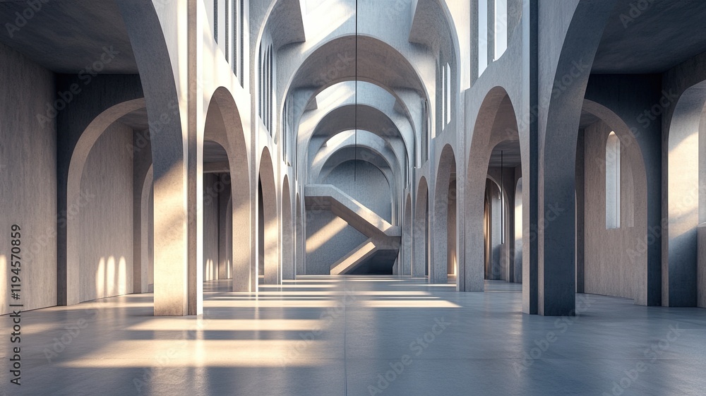 Naklejka premium Sunlit Concrete Hallway Interior Design (1)