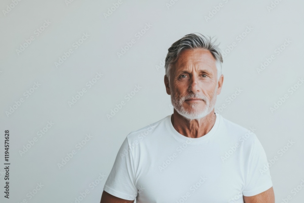 Portrait of confident senior man wearing white t-shirt on white background Portrait of confident senior man wearing white t-shirt on white background