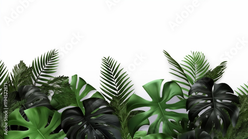 Lush greengreen leaves isolated on white background
 tropical leaves border on white background   photo