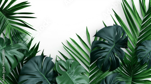 Lush greengreen leaves isolated on white background
 tropical leaves border on white background   photo