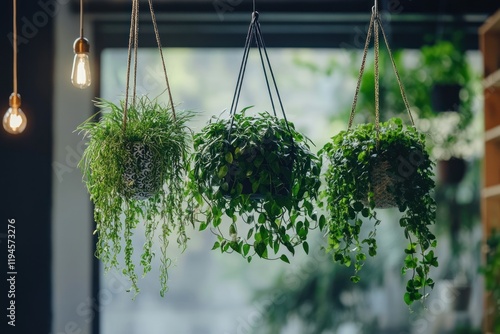 Three Hanging Plants in a Modern Interior photo