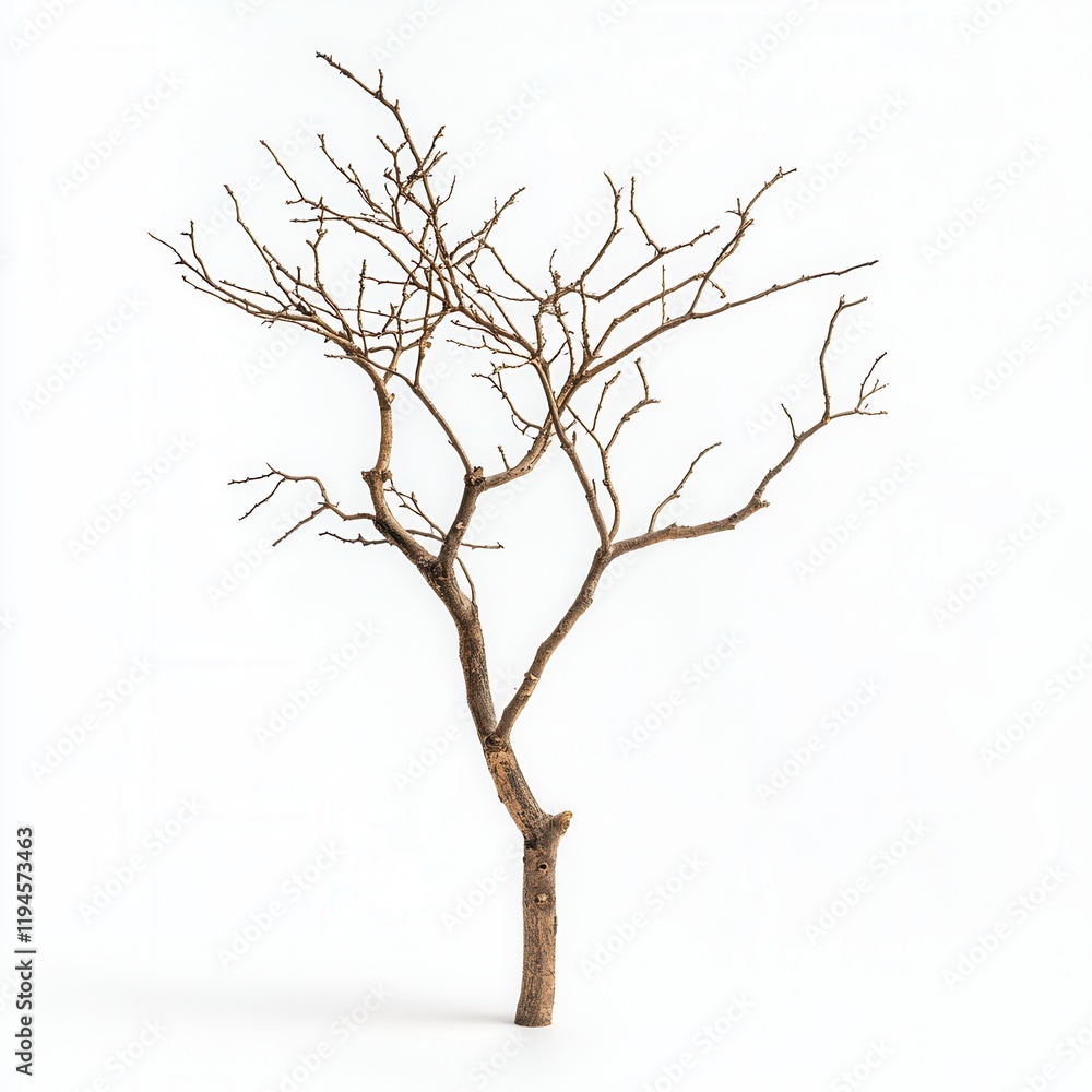 Dried tree branch studio shot, white backdrop, design element Dried tree branch studio shot, white backdrop, design element