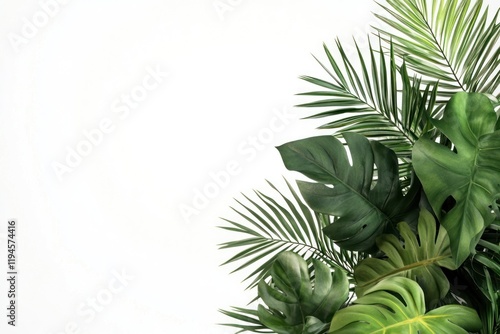 Lush tropical green leaves arrangement photo