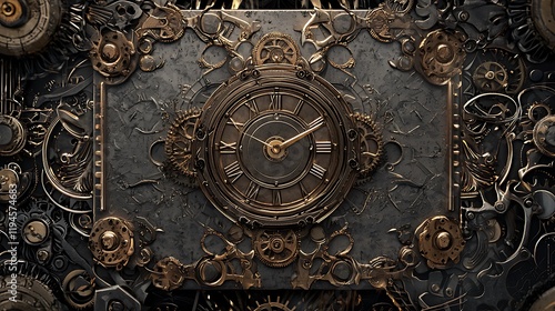 A clock with roman numerals on a metal frame