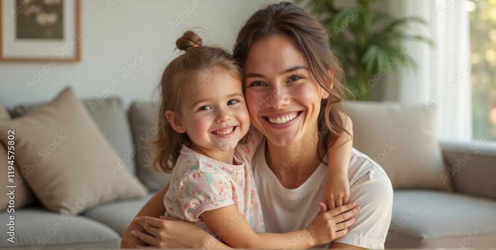 a joyful mother and her young daughter in a cozy, well lit home setting a joyful mother and her young daughter in a cozy, well lit home setting
