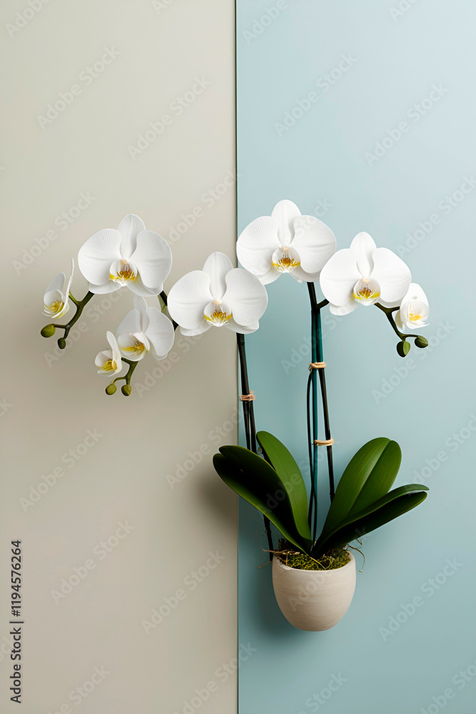 Wallpaper on a pastel background with white orchid flowers.