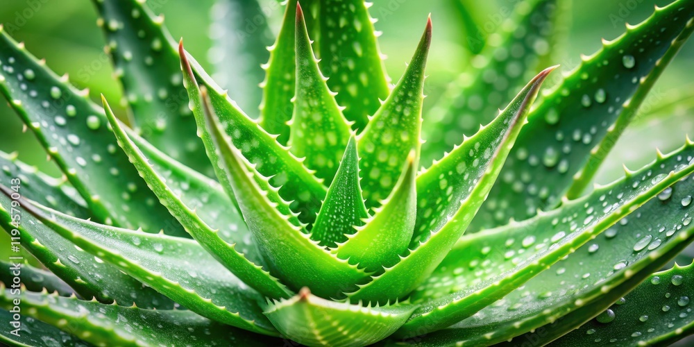 A close-up of aloe vera plant with vibrant green leaves and soothing gel, calming, green,  calming, green, natural, gel