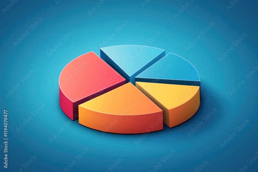 Fototapeta premium Colorful 3D Pie Chart Representation on Vibrant Background for Data Visualization and Analysis in Business Reports and Presentations