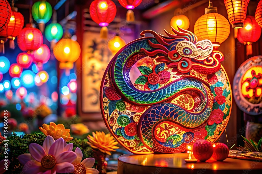 Fototapeta premium Happy Chinese New Year 2025: Year of the Snake - Intricate Paper Cut Design