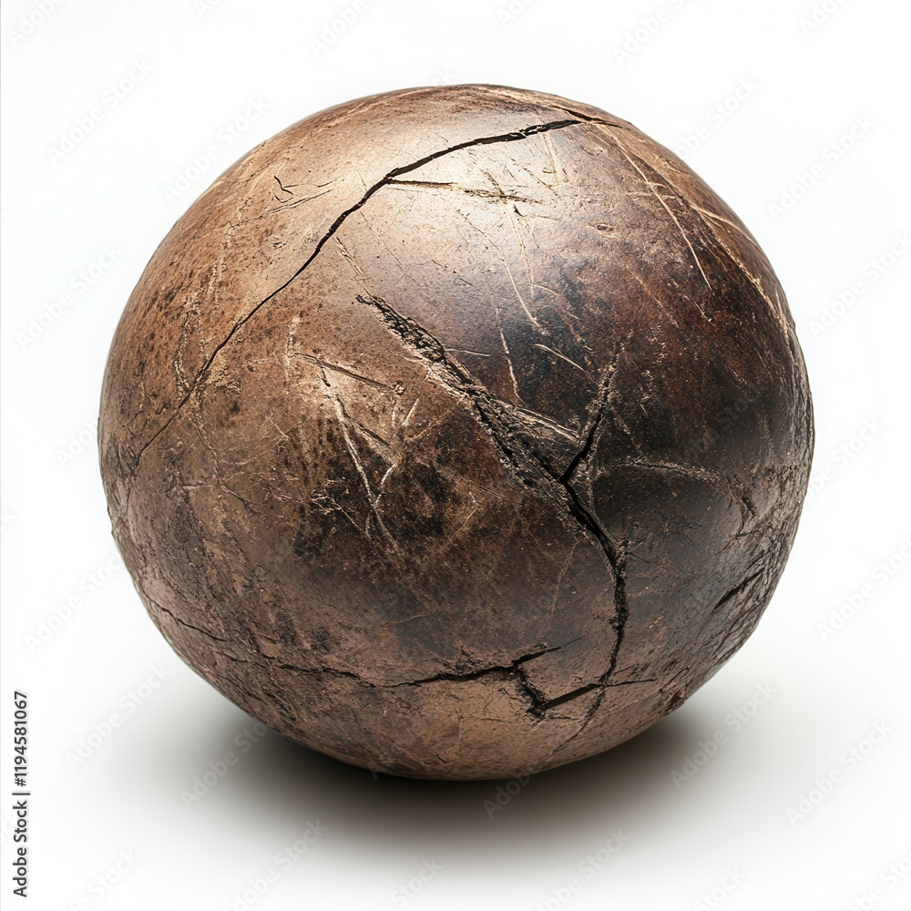 Cracked clay sphere studio shot, white background Cracked clay sphere studio shot, white background