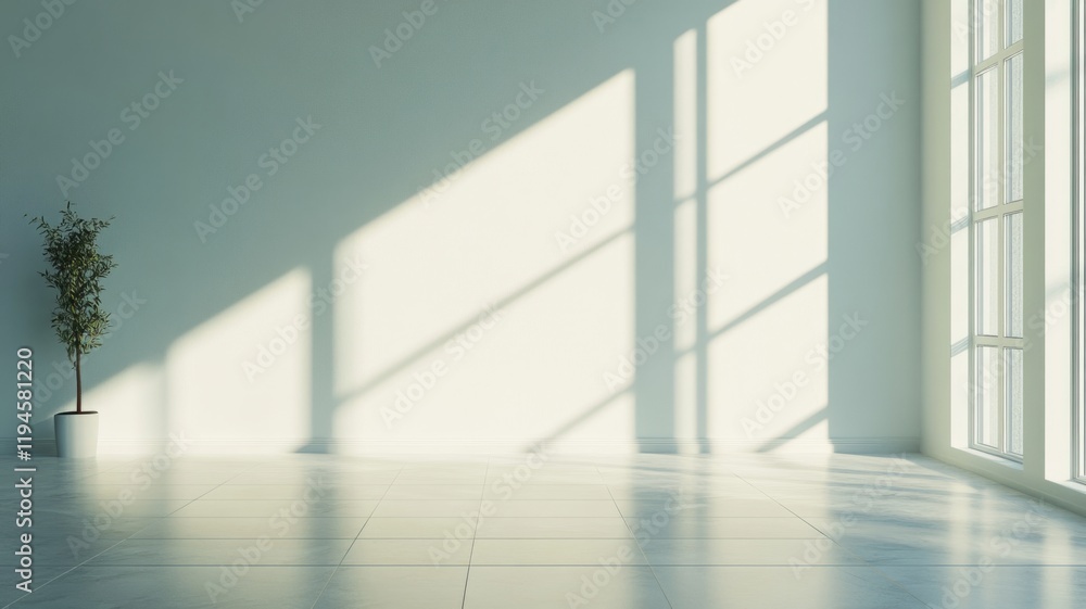 Sunlight Streaming Through Window in Minimalist Room Interior Sunlight Streaming Through Window in Minimalist Room Interior