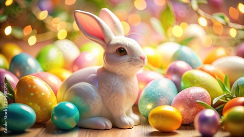 Wallpaper Mural Long Exposure: Ceramic Bunny Amidst Vibrant Easter Eggs Torontodigital.ca