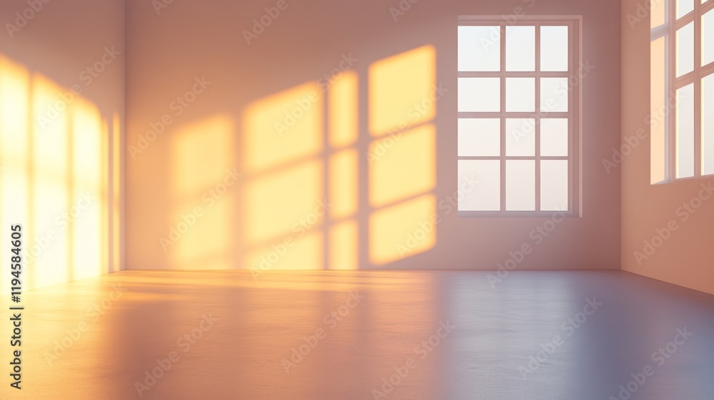 Fototapeta premium Sunrise Illuminates Empty Room: Minimalist Interior Design