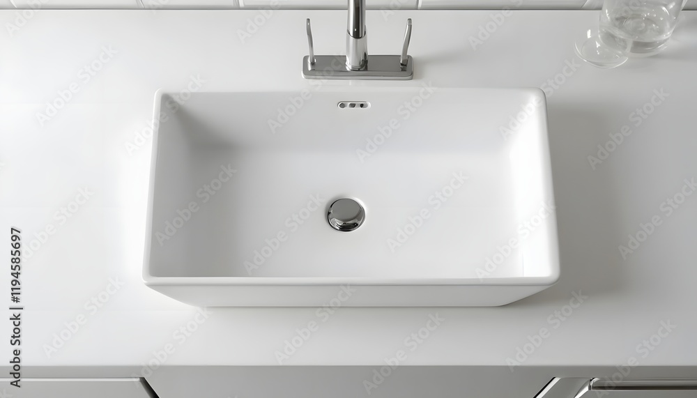 Fototapeta premium Modern White Kitchen Sink with Sleek Faucet and Countertop