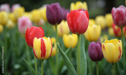 Tulip (Tulipa spp.) Iconic flower of Turkey, known for its vibrant colors and symmetrical shape, especially in red, yellow, photo