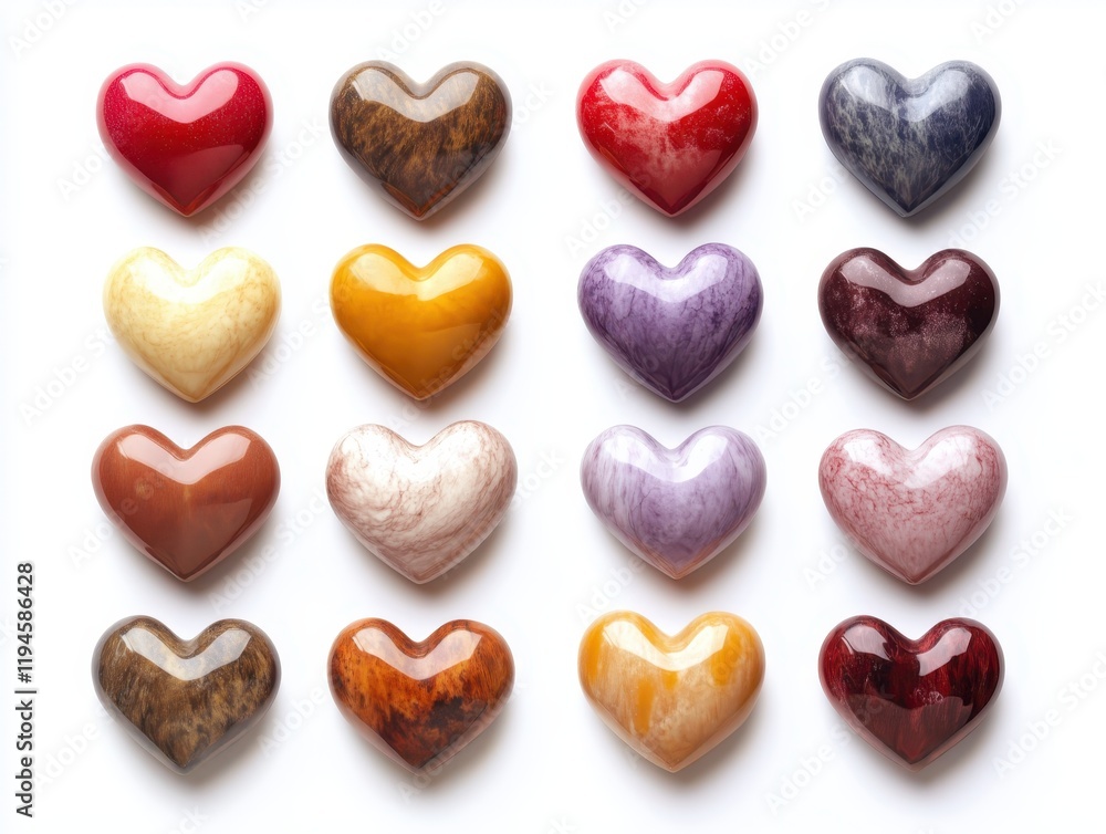 Obraz premium Collection set of colorful sweet candy heart shape chocolate or precious stones isolated on white background
