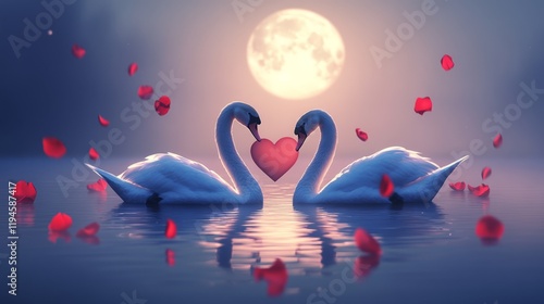 Romantic Swans in Moonlight
