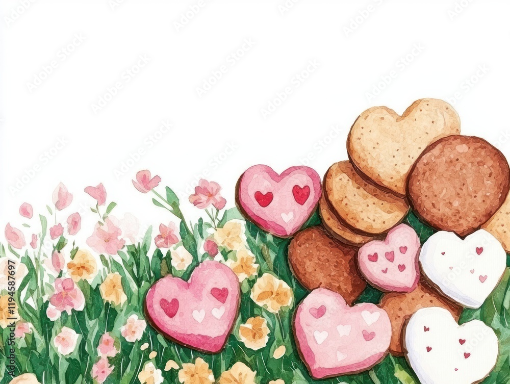 Baking Heart-Shaped Cookies Flower Garden Food Art Bright Colors Close-Up Love and Joy Baking Heart-Shaped Cookies Flower Garden Food Art Bright Colors Close-Up Love and Joy