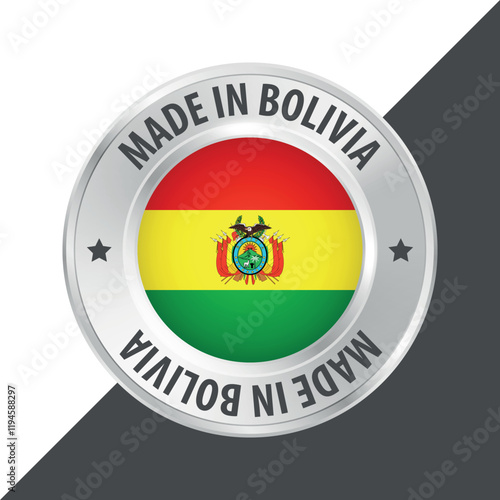 Made in Bolivia badge logo flag sticker 3d vector illustration isolated on white