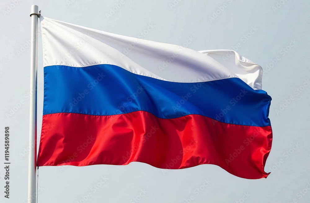 Fototapeta premium The flag of the Russian Federation, silk, flutters in the wind.